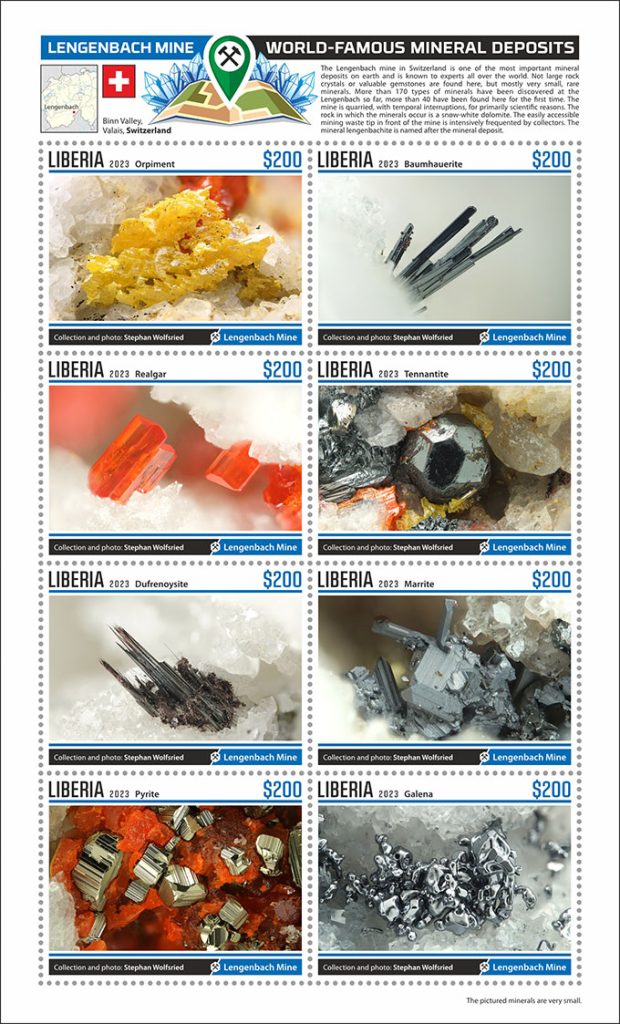 Orpiment, baumhaurite, realgar, tennantite, dufrenoysite, marrite, pyrite, galena